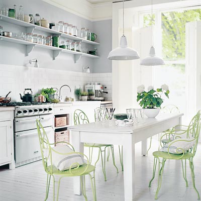 All White Kitchen with a pop of lime green