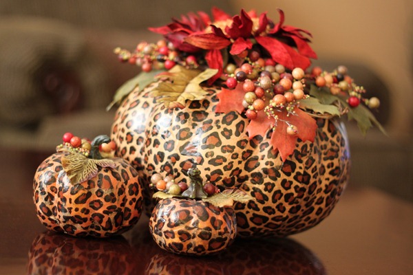 decoupage pumpkin animal print thanksgiving - tracystrinketstreasures.blogspot.com