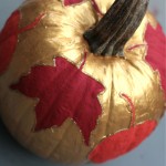 thanksgiving decoupage pumpkin gold paint red leaves with glitter