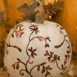 thanksgiving decoupage pumpkin-painted white with brown flower design