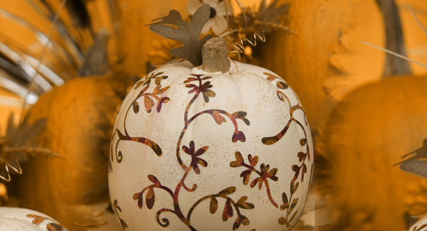 thanksgiving decoupage pumpkin-painted white with brown flower design