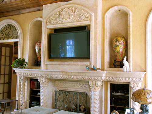 grandroom carved white marble fireplace surround with the mirror marble panel