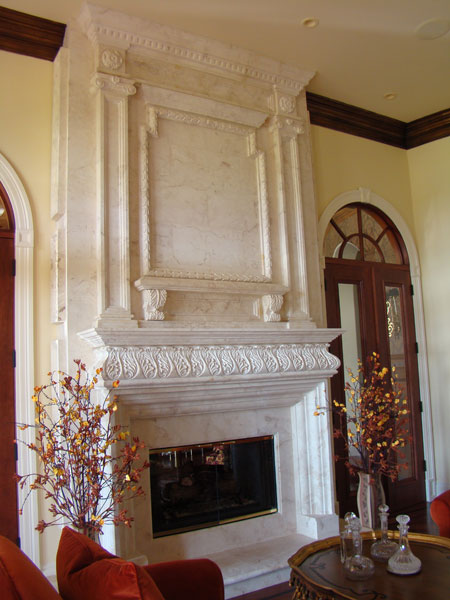grandroom carved white marble fireplace with the mirror marble panel