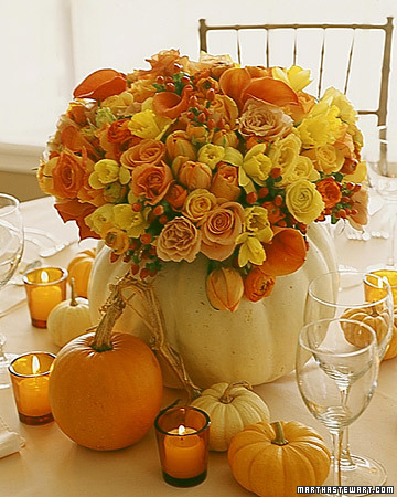 Thanksgiving pumkin flower arrangement